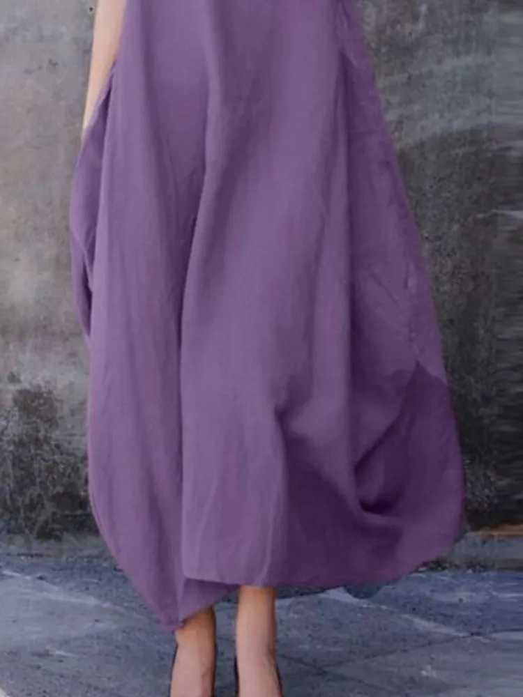 Fashion Solid Color Sleeveless Long Dresses Women Spring Summer New Simple Style Pocket Loose Big Hem Dress Lady Trendy DressesXJ250514