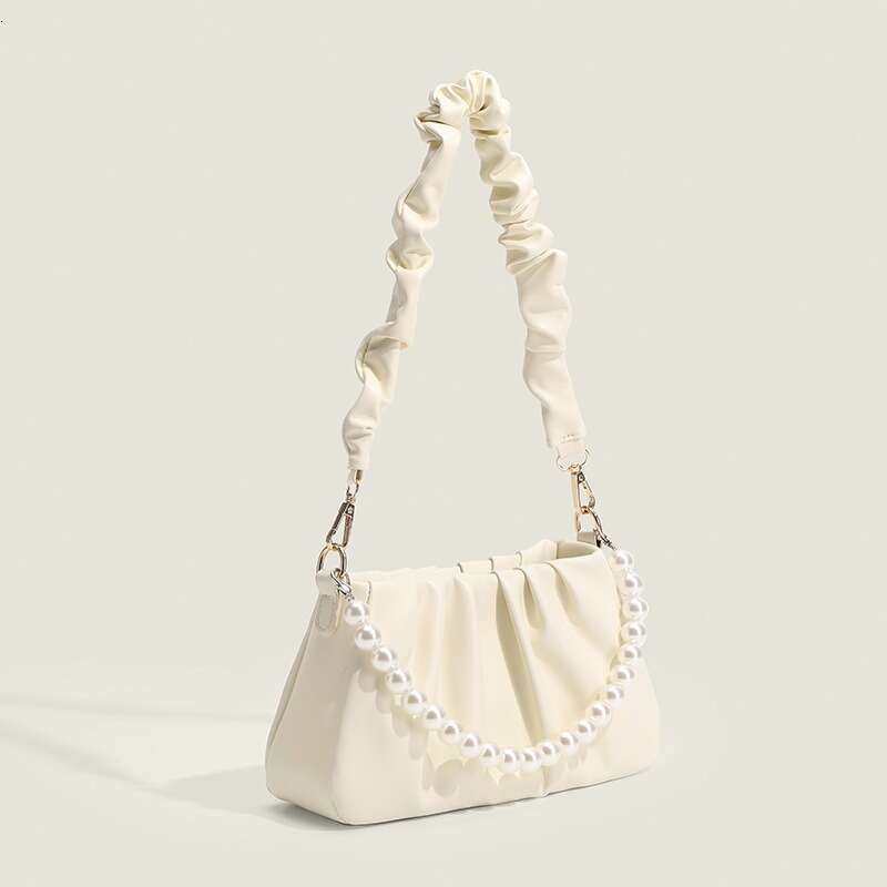 New Niche High-End Pearl Women's Fashion Handbag, Casual And Versatile Pleated Cloud Bag, Single Shoulder Crossbody Bag
