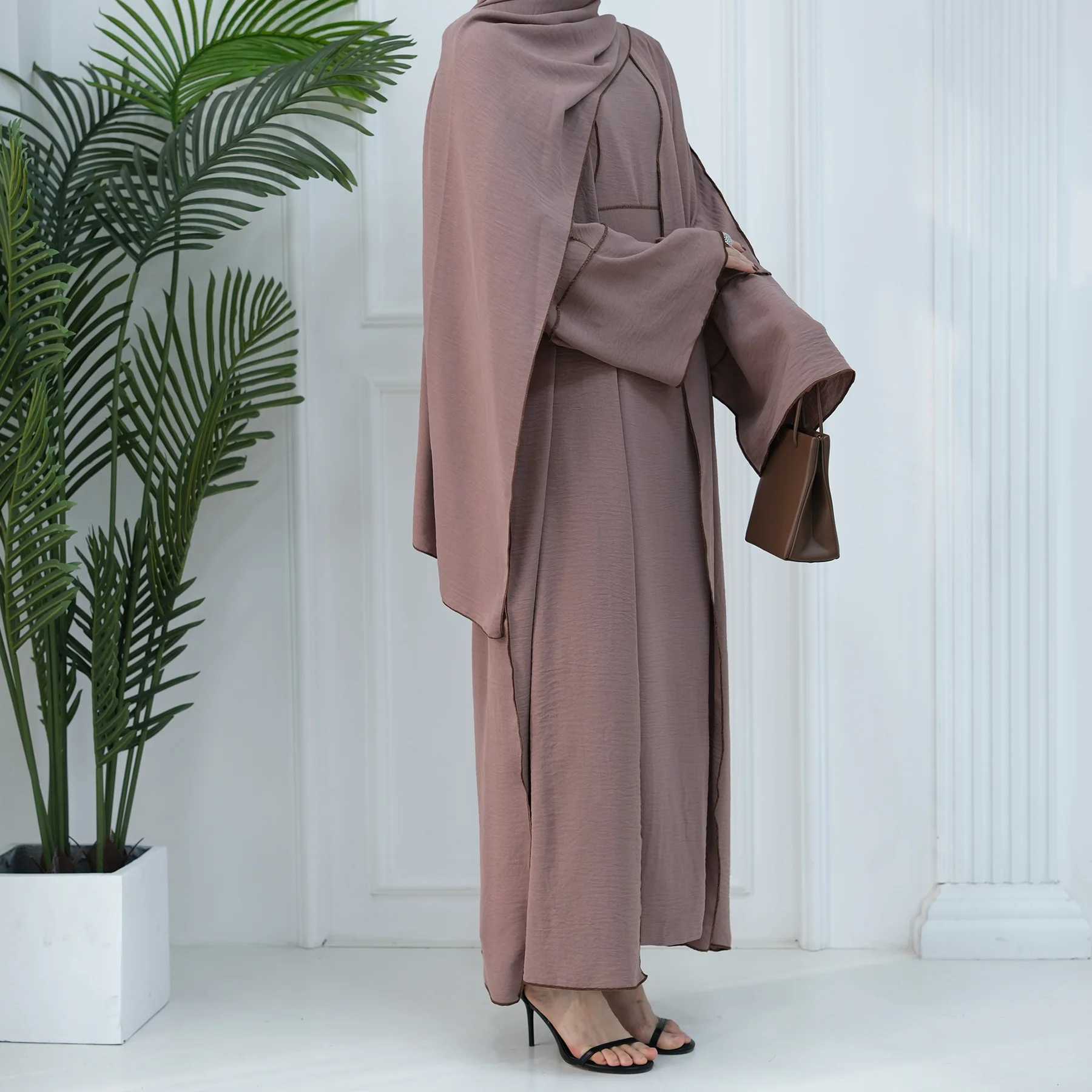 Elegant Modest Islamic Luxury Abaya Sets Dubai Wrinkle Kimono 2 Piece Abaya Set Abaya Kaftans Women Muslim Dress Coat and Robes X250514