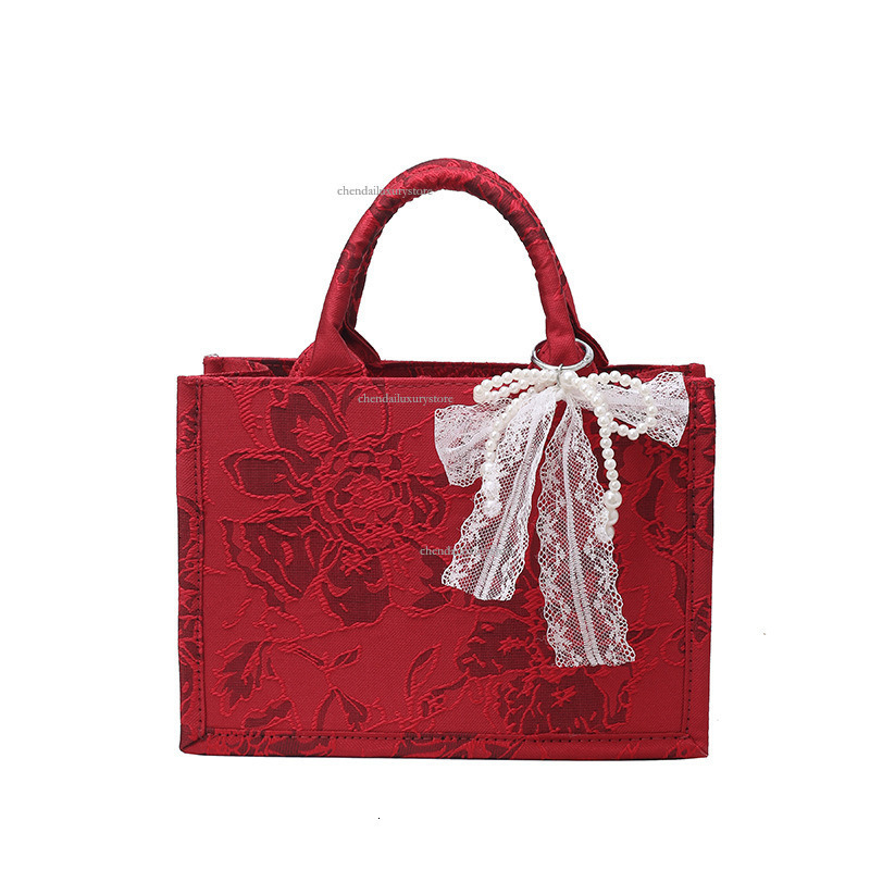 Chinese Style 2025 Free Shipping Designer Women's Bag Lace Printed Bridal Wedding Handbag Gift Large Capacity Commuter 3D Shopping Bag