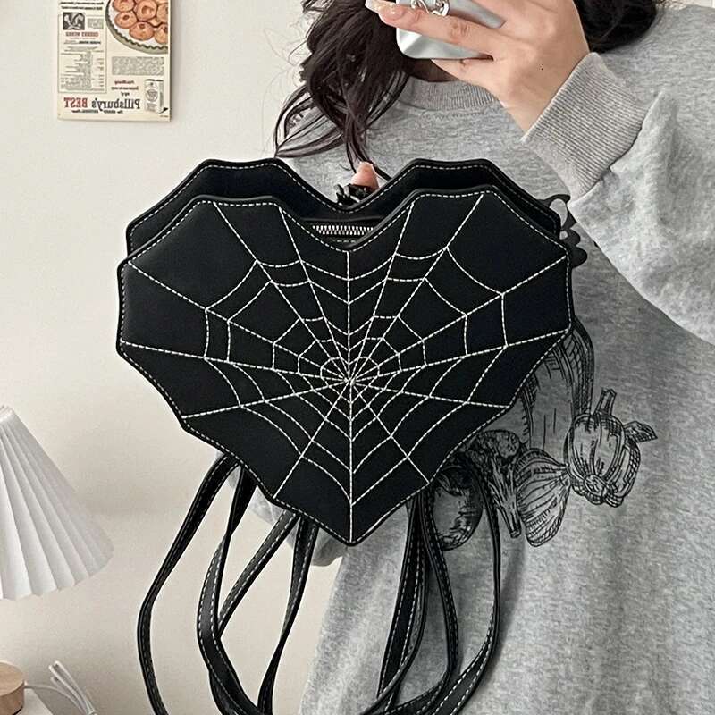 Gothic Style Shoulder Halloween Girls PU Leather Women's Backpack Cobweb Crossbody Bag Handbag Purse For Women 250515