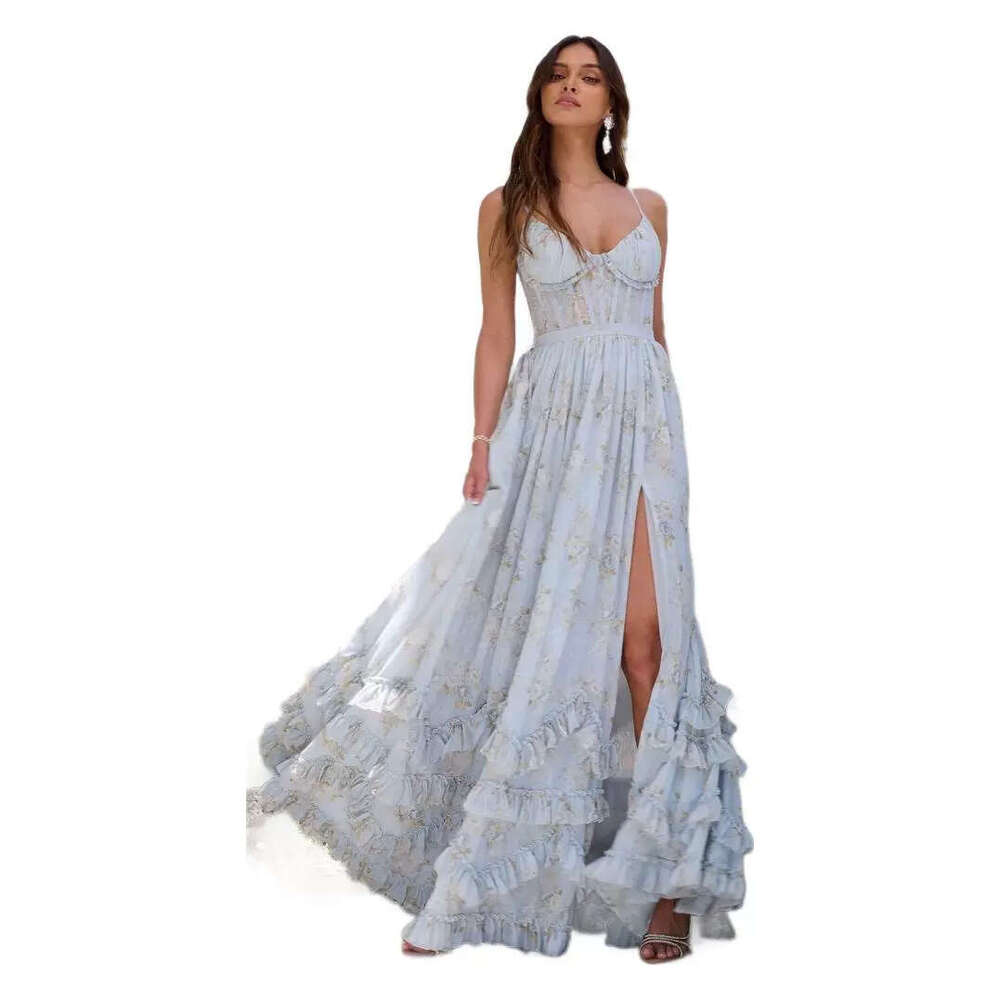 Women's Wear French Sexy Pure Desire Hanging Neck Dress For Women's Summer Long Seaside Vacation Style Backless Floral Skirt