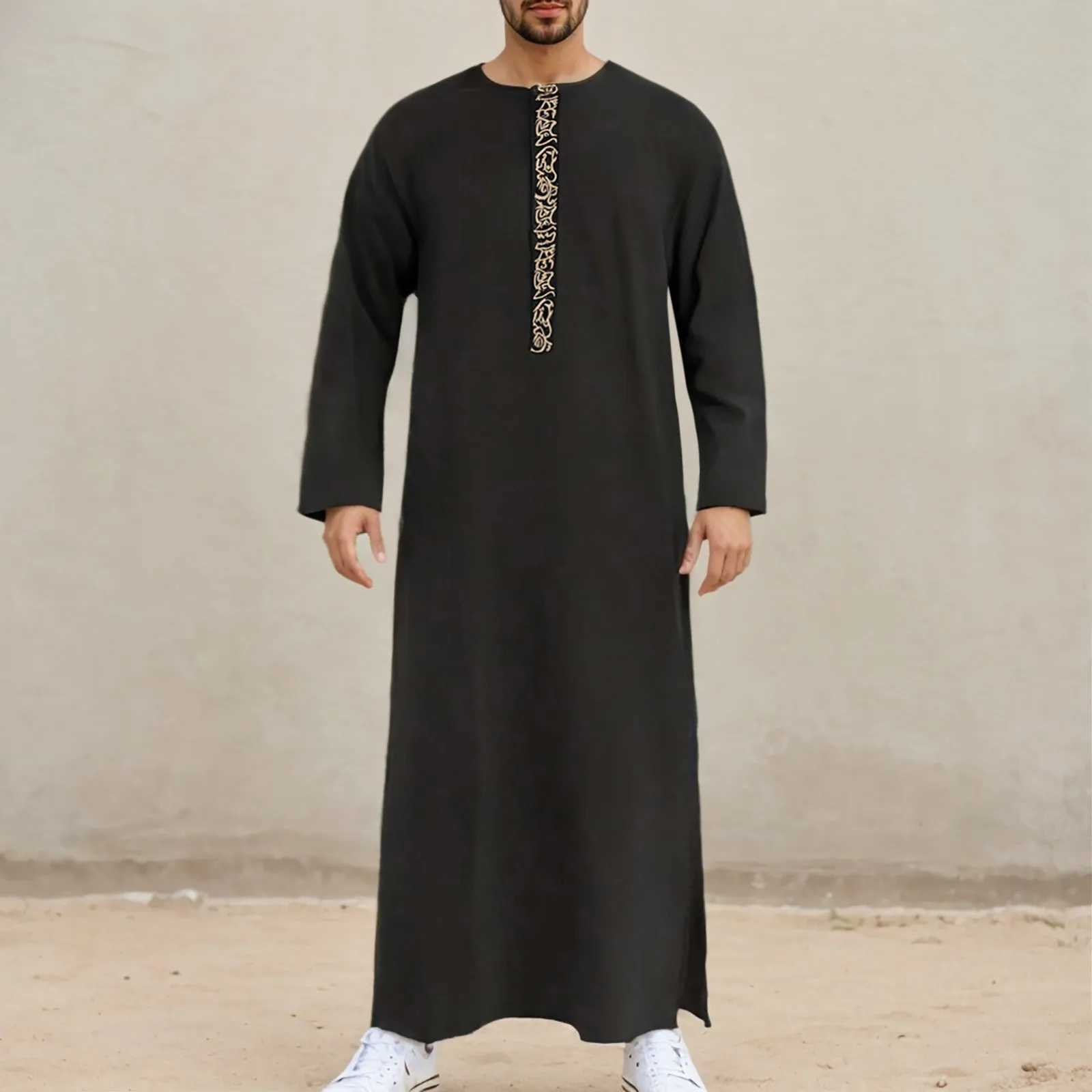 2025 Muslim Mens Robe Long-Sleeved Ethnic Style Embroidered Arabic Clothing Man Islamic Casual Robe Abaya Kaftan Thobe Dresses X250514
