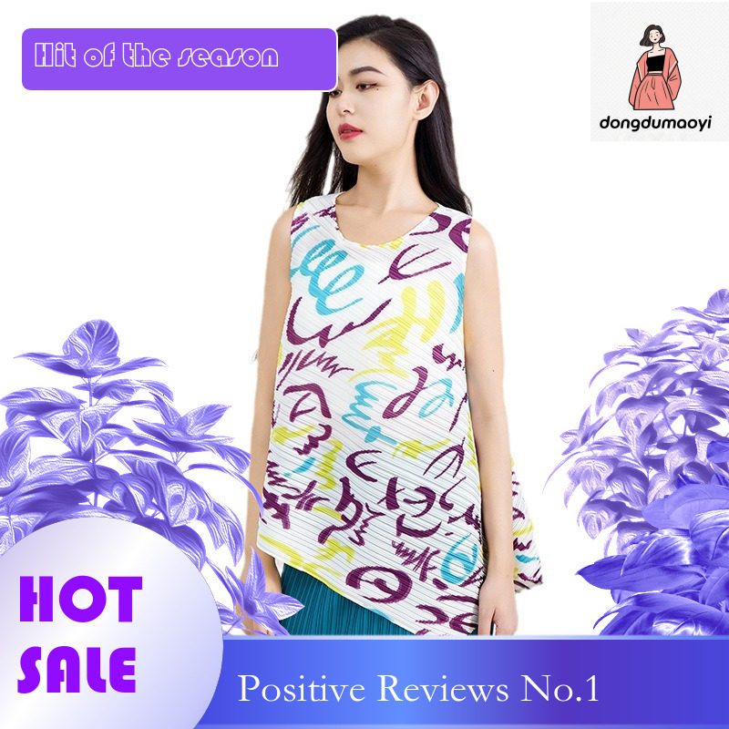 dongdumaoyi Miyake Dazhuang Sleeveless for Women 2025 New Summer Thin Printed T-shirt Loose Look Slim Large Fold Tank Top