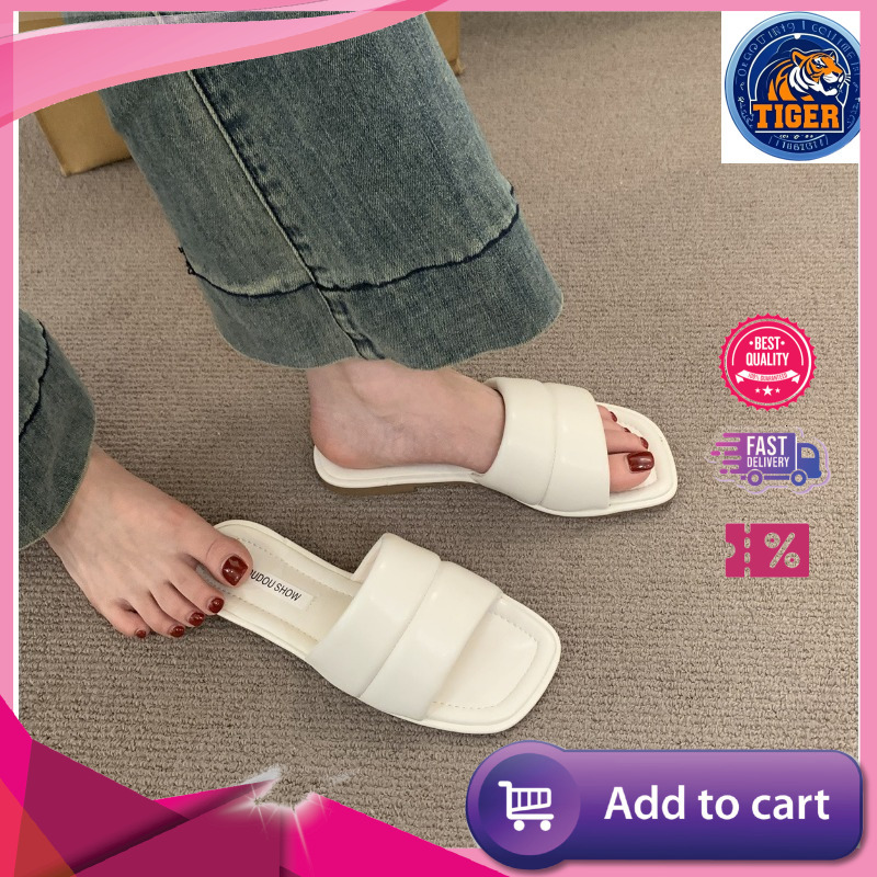 Ddmytiger Women S Slippers Summer New Style Square Toe Flat Casual Beach Ladies Fashion Simple Sandals Shoes Outdoor