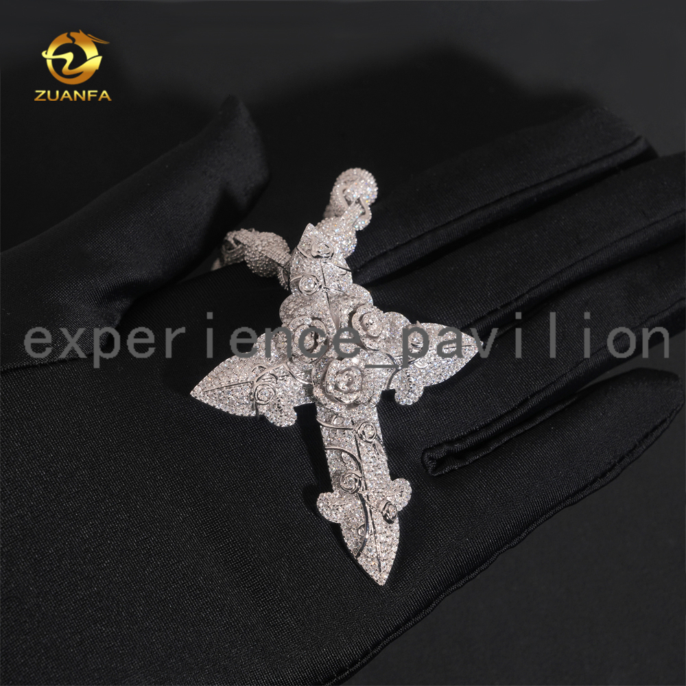 Hip Hop Jewelry Iced Out Luxury Cross Pendant for Cuban Link Chain 925 Silver Moissanite Diamond Charm Pendant