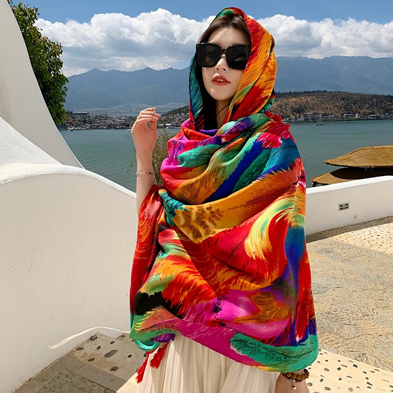 Fashion Women Beach Scarf Bohemia Flower Summer Hijab Shawls and Wraps Female Foulard Echarpe er Pashmina Bandana 250514