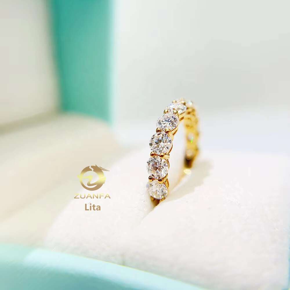 Popular Hot Sale Basket Set D/VVS Round 4.0mm Half Eternity Moissanite Ring Band 18k Gold Ring