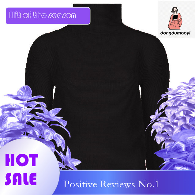 dongdumaoyi Ankela Red Miyake Long Sleeve Base T-shirt for Women's Interior, High Neck, Solid Color, Simple and Versatile Pullover