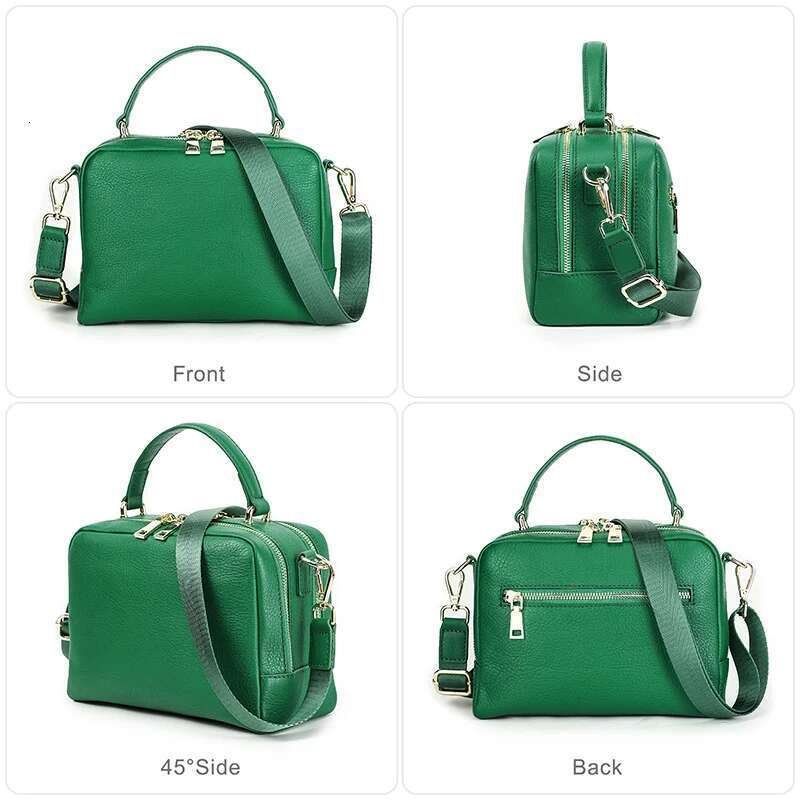 Contact's Crossbody Bags For Women Handbags Full Grain Leather 2 Zippers Green Ladies Shoulder Box Bag