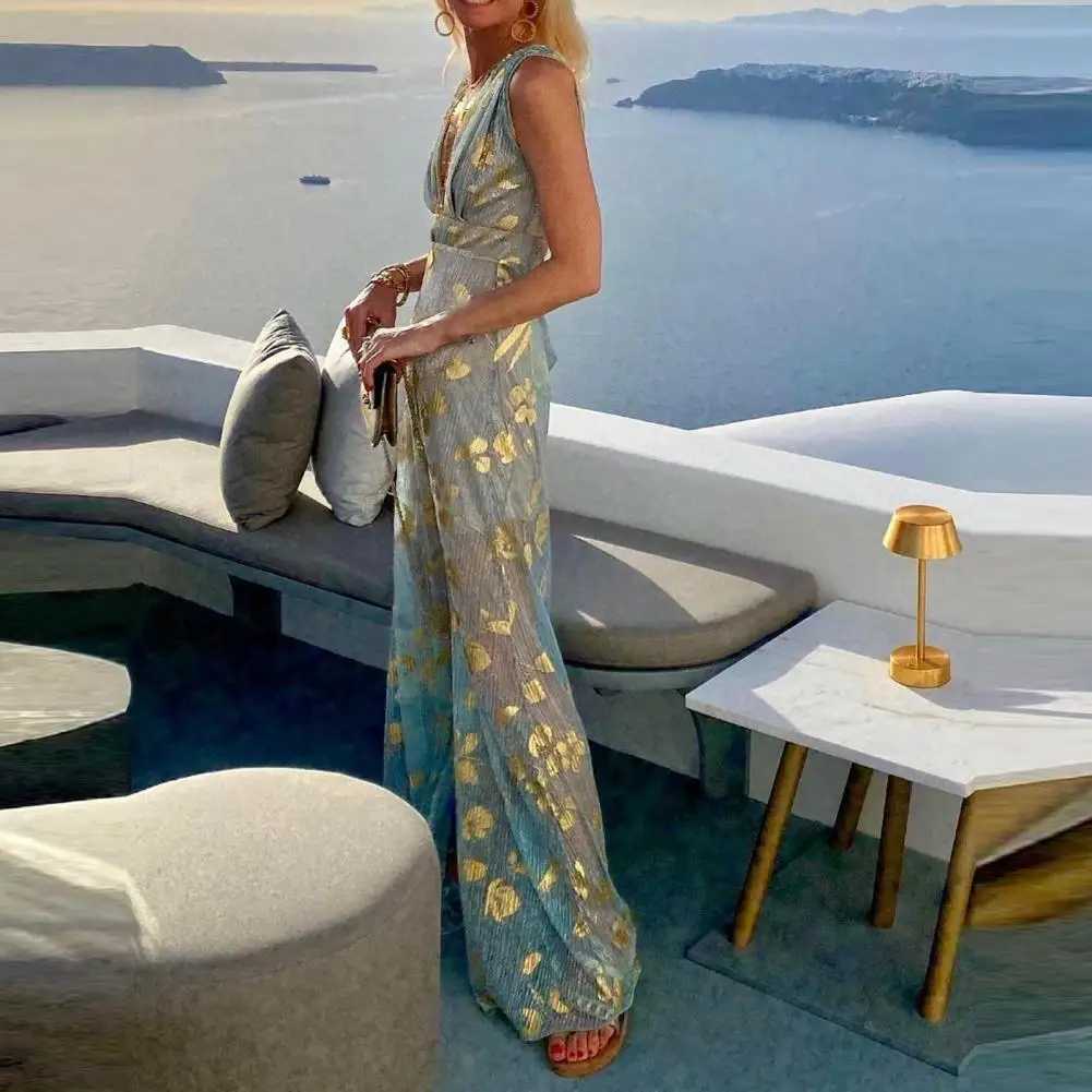 Party Dress Flowy Hem Soft Ankle-Length Elegant Bronzing Applique Casual Vest Gown Dress Beach Dress Female ClothingXJ250514