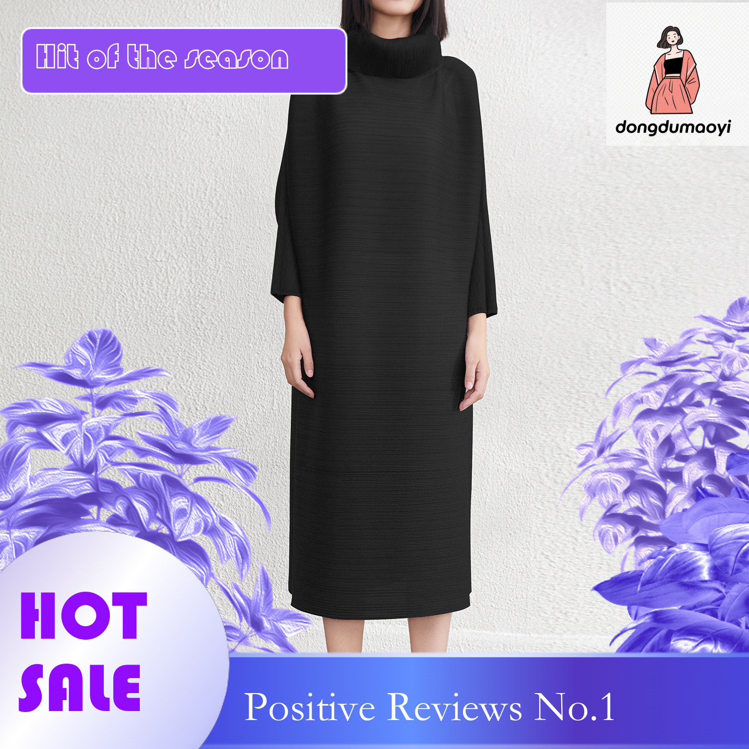 dongdumaoyi Miyake loose sleeved dress women s spring and autumn new style high end fashion temperament plus size pleated A line long skirt