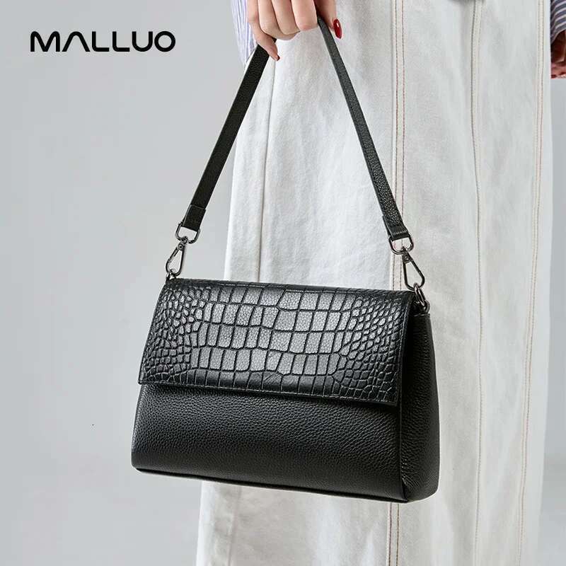 Women's Cowhide Saddle Crocodile Pattern Cow Genuine Leather Underarm Shoulder Handbag Female Retro Messenger Crossbody Bag 250514