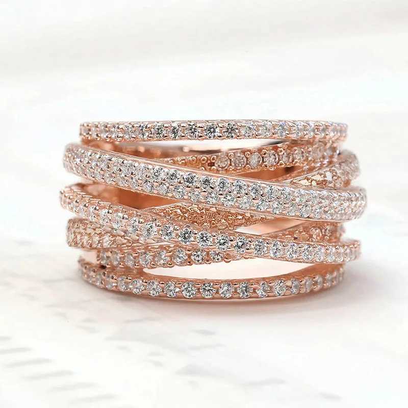 Luxury Female Rings 925 Sterling Silver Multi Layered Cross Ring for Women Micro Inlaid Zircon Promise Engagement JewelryXJ250514