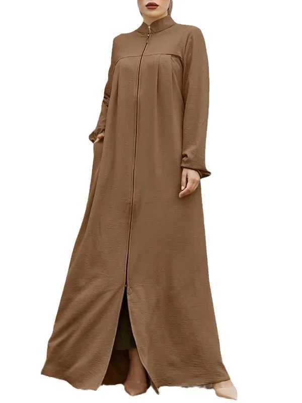Jalabiya Dress Women Long Slve Muslim Eid Casual Solid Color Abaya Caftan Kaftan Dresses Ramadan Abayas Vestido Zipper Robe X250514