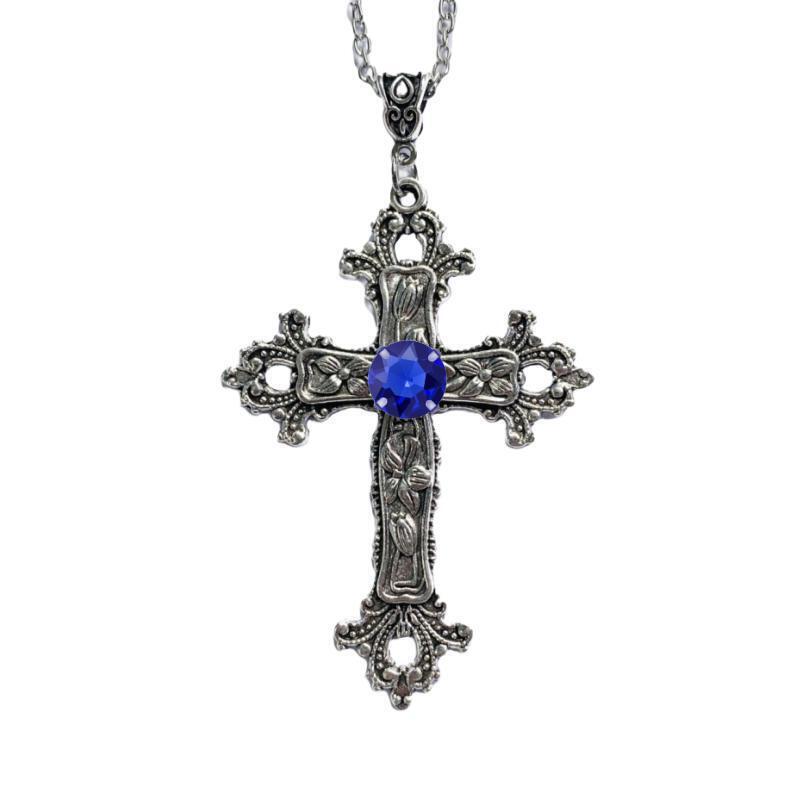 Creative Flower Pattern Cross Diamond Necklace, Gothic Style, Unique Design, Perfect for Statement Jewelry Lovers