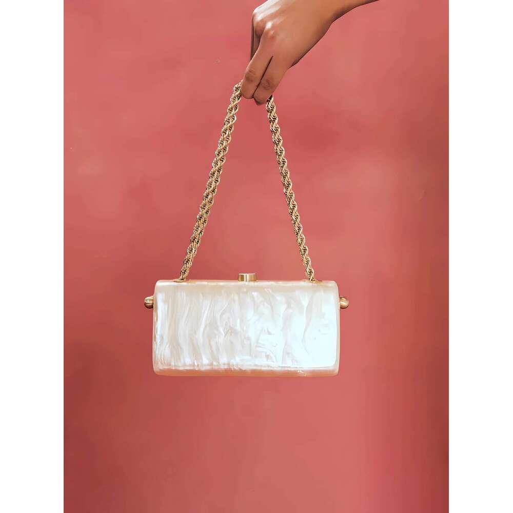 Retro European And American Splicing Trendyy Marble Banquet Box Versatile New Wedding Party With Hand-Held Cross-Body Pearlescent Acrylic Clutch Bag