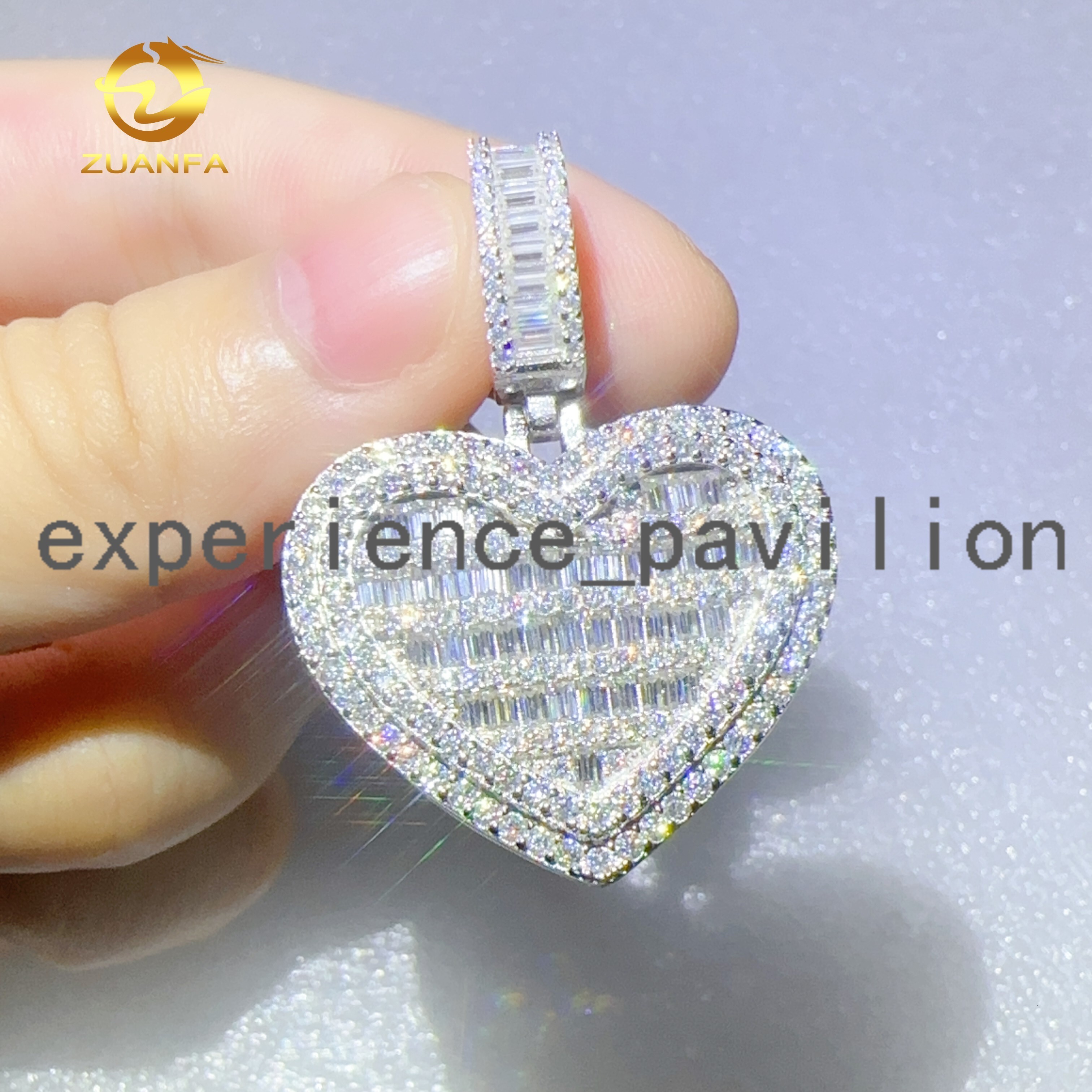 Emerald Diamond Pendant 925 Silver Iced Out Moissanite Pendant Custom Jewelry Heart Shape Pendant
