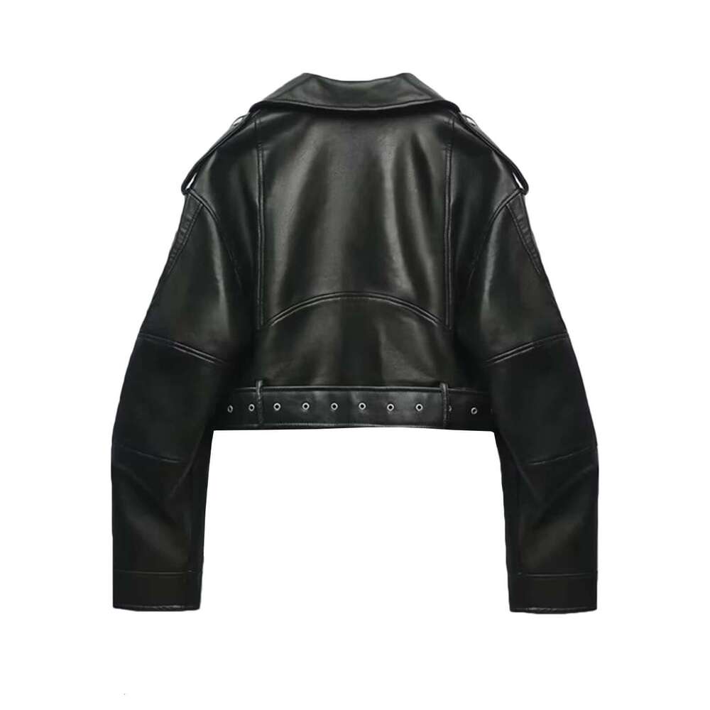 Fitaylor Women Faux PU Casual Lady Lapel Zipper Short Leather Jacket High Street Motorcycle Coat Designer