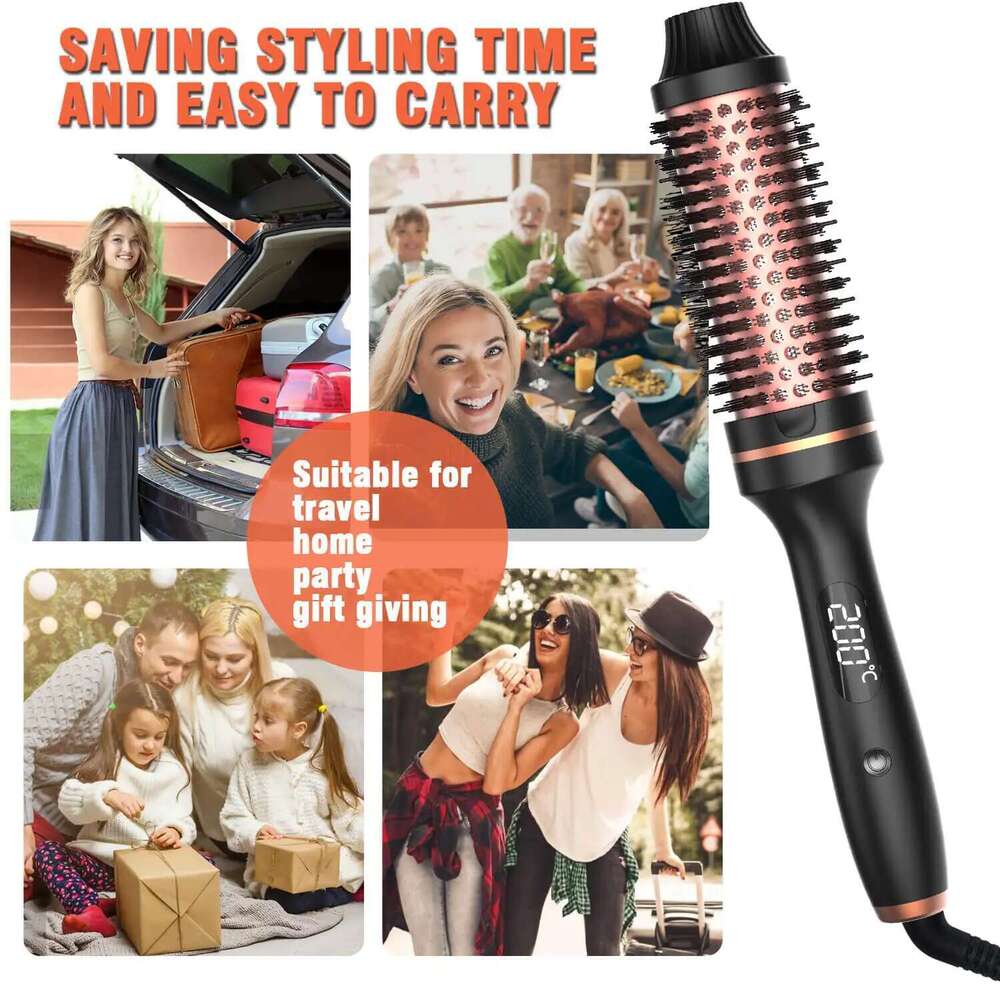 Iron Thermal 3 in 1 Set Heated Round Curling Hair Style Ceramic Double PTC Heater Fast Heating Brush