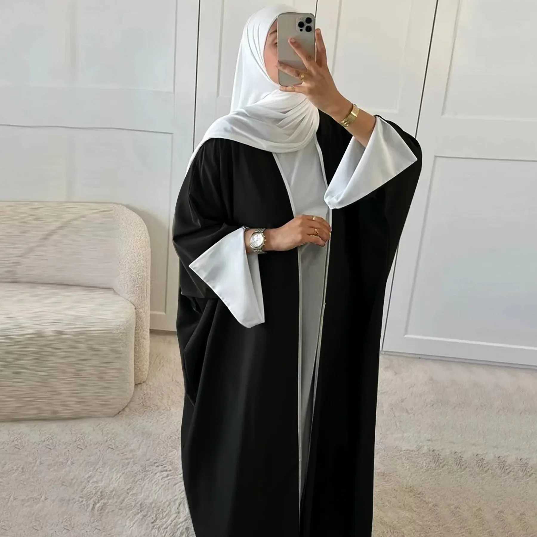Batwing Open Abaya Dubai Luxury Patchwork Kimono Cardigan Muslim Abayas for Women Turkish Dresses Kaftan Robe Islamic Clothing X250514
