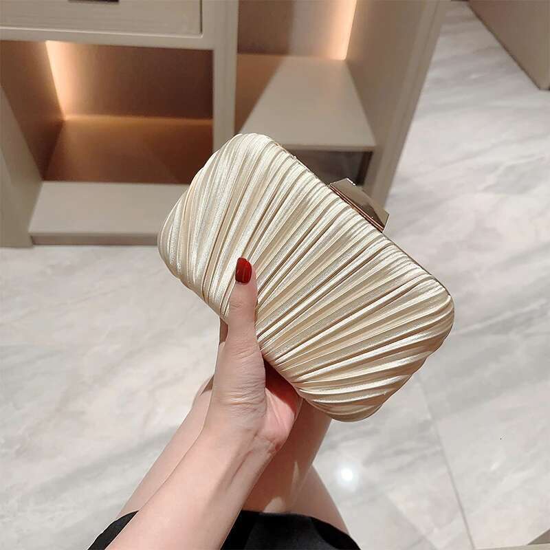 classic pleated Women's design satin square dress evening party prom wedding clutch bag c