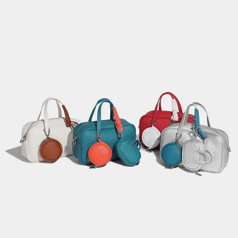 Bowling Bag With Two Matching Wallets,Boston Crossbody Shoulder Bag,Niche Fashion Women Tote Bag,Color Contrasting Lady Handbag