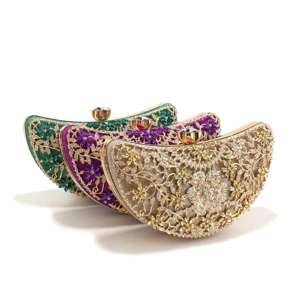 Color Women Green Evening Bags With Rhinestones Hollow Out Style Clutch Dias Moon Design Wedding Glitter Lady Bridal