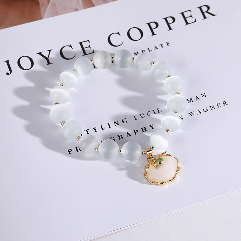 Korean version gentle and elegant bracelet for women, simple white cat eye stone with jade pendant, hand jewelry give to girlfriends