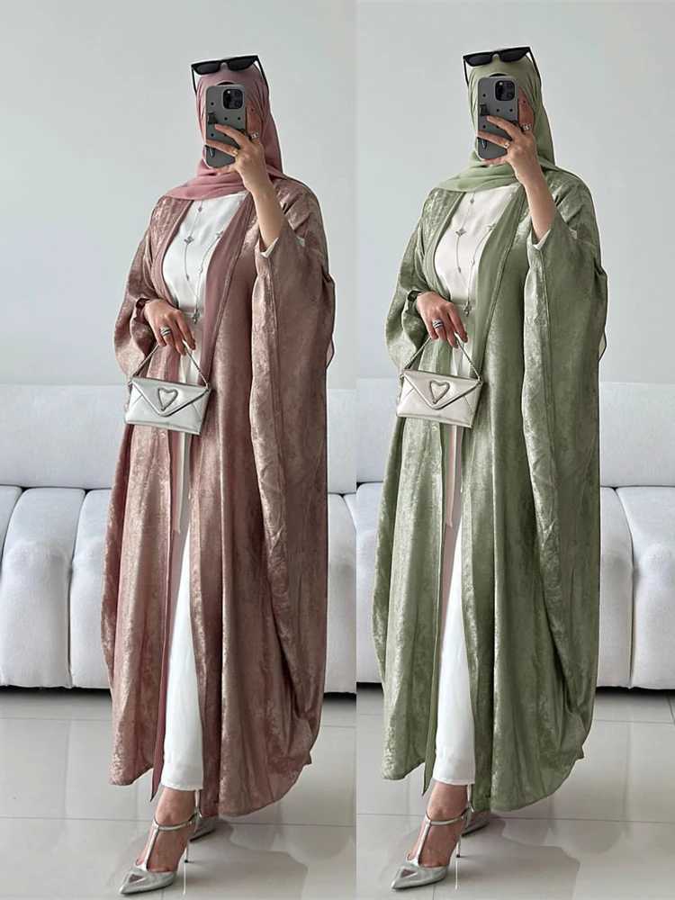 Abayas For Women Eid Shiny Batwing Satin Open Kimono Abaya Dubai Luxury Muslim Kaftan Dress Islam Clothing Caftan Marocain Femme X250514