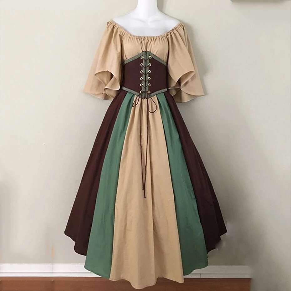 Summer for Women Retro Plus Size Dresses Fashion Splicing Waist Drawstring Design Short Sleeved Female Dress