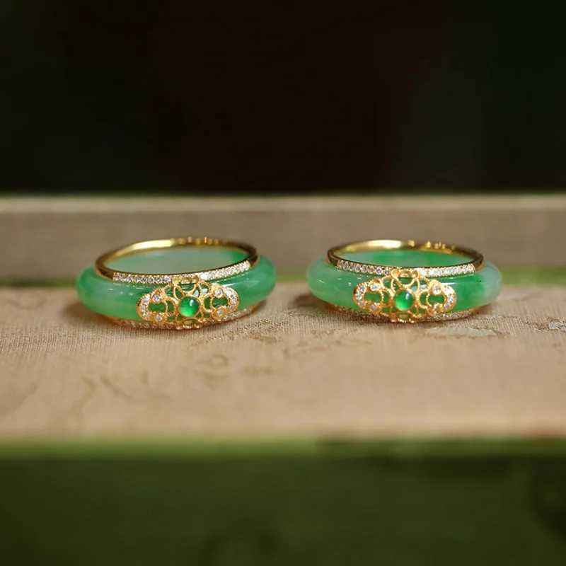 New in Natural Green Chalcedony Crystals Rings for Women Luxury Chinese Style Wedding Jewelry exquisite Detachable GiftXJ250514