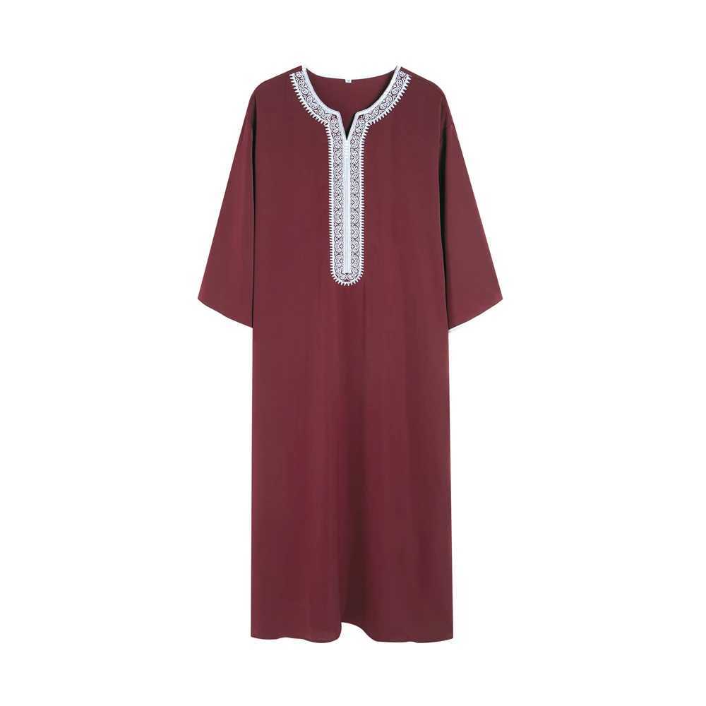 Muslim Mens Short Sleeve Jubba Thobe Solid Color Embroidered Breathable Traditional Islamic Clothing Saudi Arabian Kaftan Abaya X250514