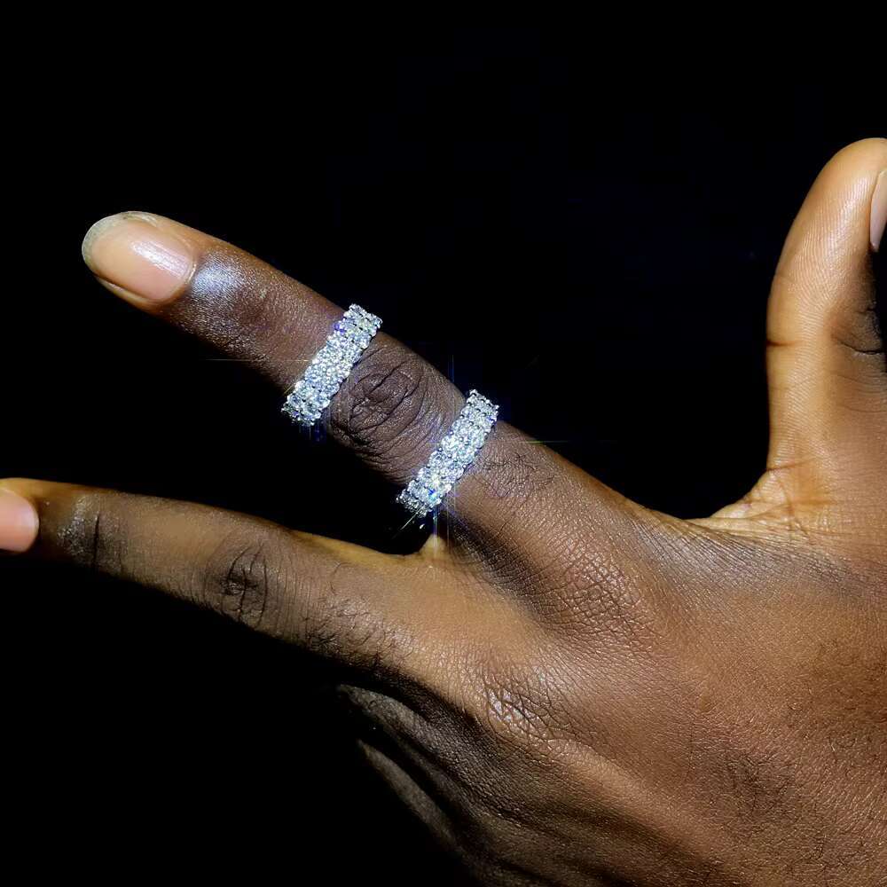 14k Gold Plated S925 Jewelry Two Row Tennis Iced Out Ring Jewelry Moissanite Diamond Ring Men Rings for Men