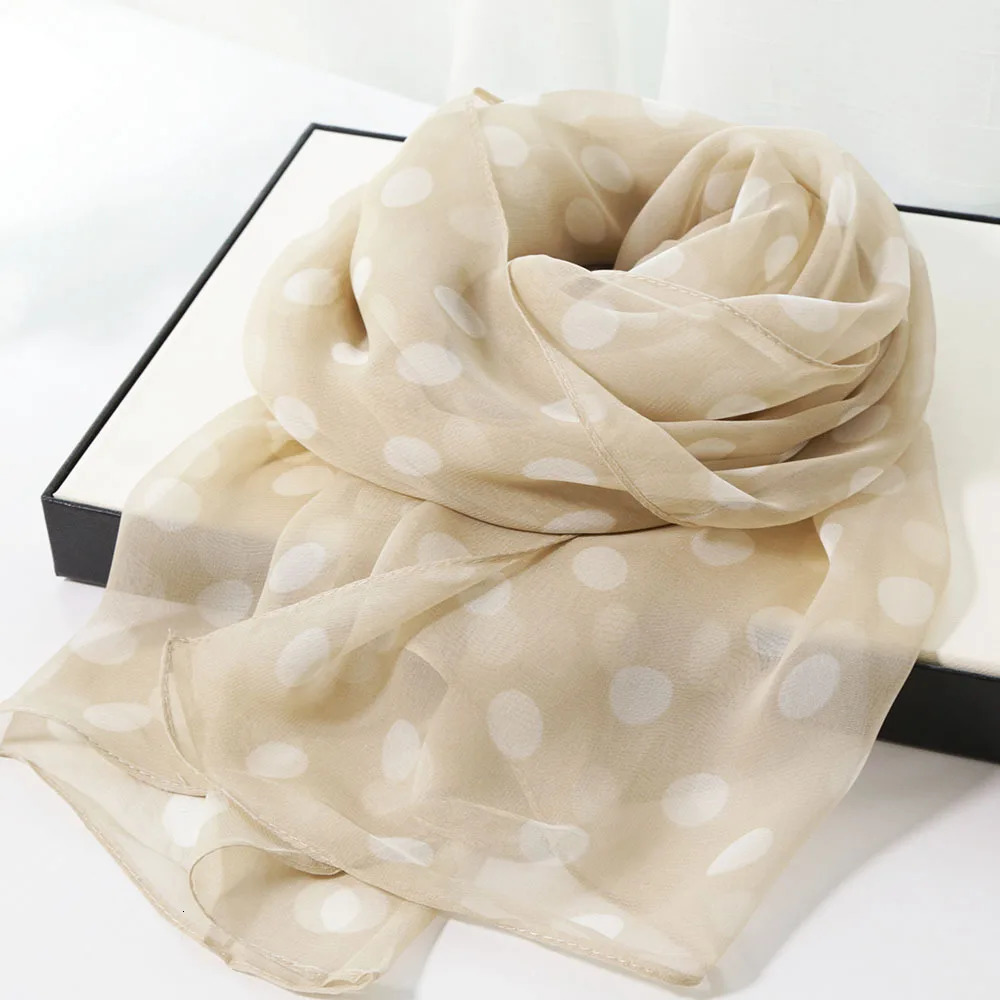 Spring Autumn Korean Version Silk Scarf Long Female Thin Georgie Simulation Simple Polka Dot Fashion Trend 250514