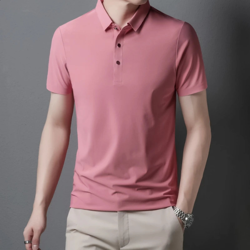 10 Color Summer Thin Breathable Stretch Men Solid Polo Shirt Business Casual Lapel Polo Shirt Male Clothing 250513