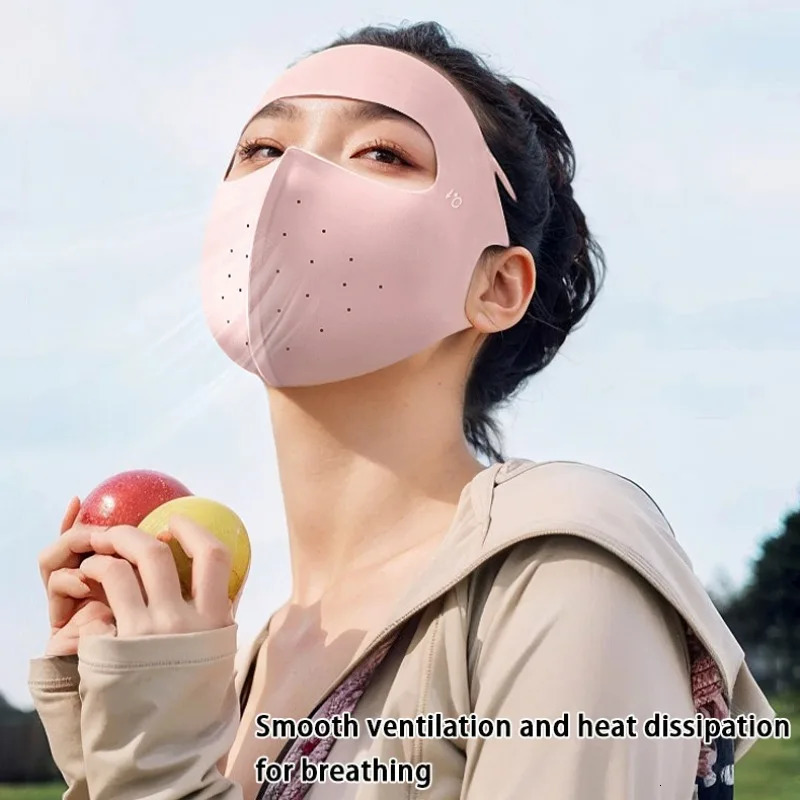 2025 Summer Sunscreen Mask Full Face Female Outdoors Face Guard Breathable Sunshade 3D Stereoscopic Ice Silk Full Face Mask 250514
