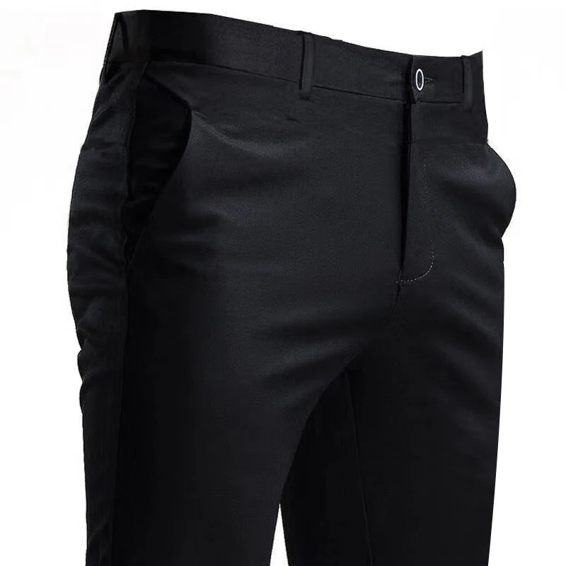 Mens Suit Pants Stretch Smart Casual Trousers Pocket Solid Color Straight Wearable Full Length Home Work Black Dress Pants 250513