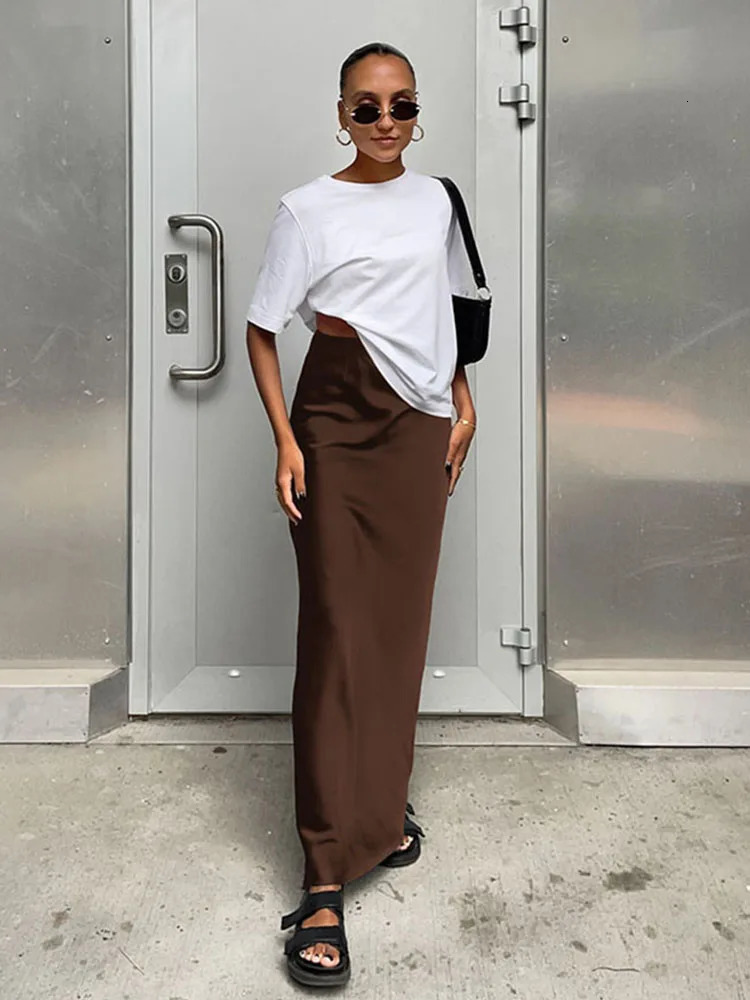 Elegant Satin Black Trumpet Skirts Fashion Slim High Waist Women Female Solid Office Long Skirt Spring Summer 250514