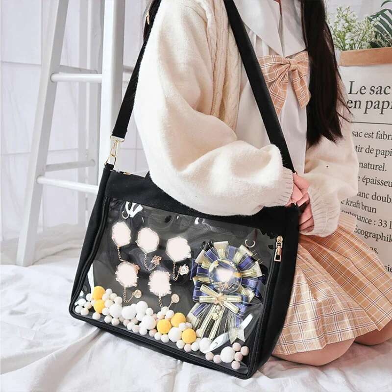 Big Ita Black With Insert Japanese Cute Clear Women Double Straps Girls Kawaii Transparent Shoulder Bag Purses And Handbags