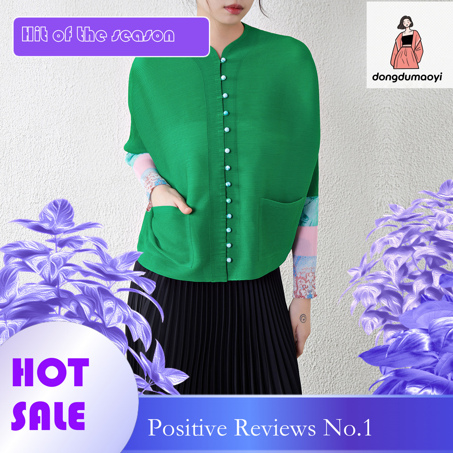 dongdumaoyi Miyake pleated fashion new style stand collar long sleeved shirt temperament women's cardigan jacket contrasting color top