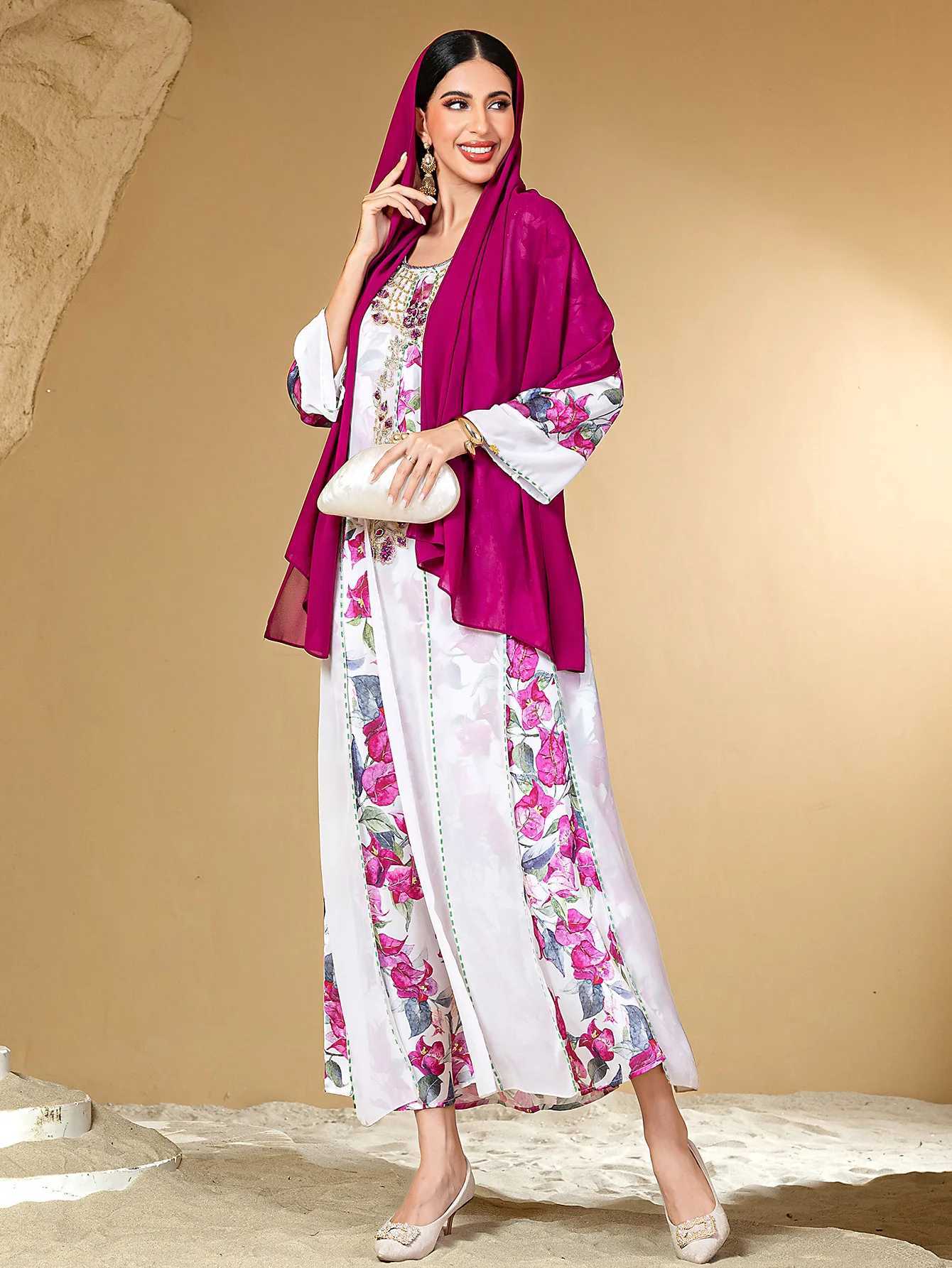 Ramadan Diamonds Abaya Dubai Kaftan Women Muslim Hijab Dress Print Jalabiya Caftan Marocain Femme Robe Eid Djellaba Vestidos New X250514