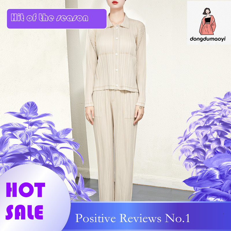 dongdumaoyi Miyake Cowboy for Women 2025 Spring and Autumn New Fashionable Versatile Long Sleeve Top, Shirt, Pants Two Piece Set