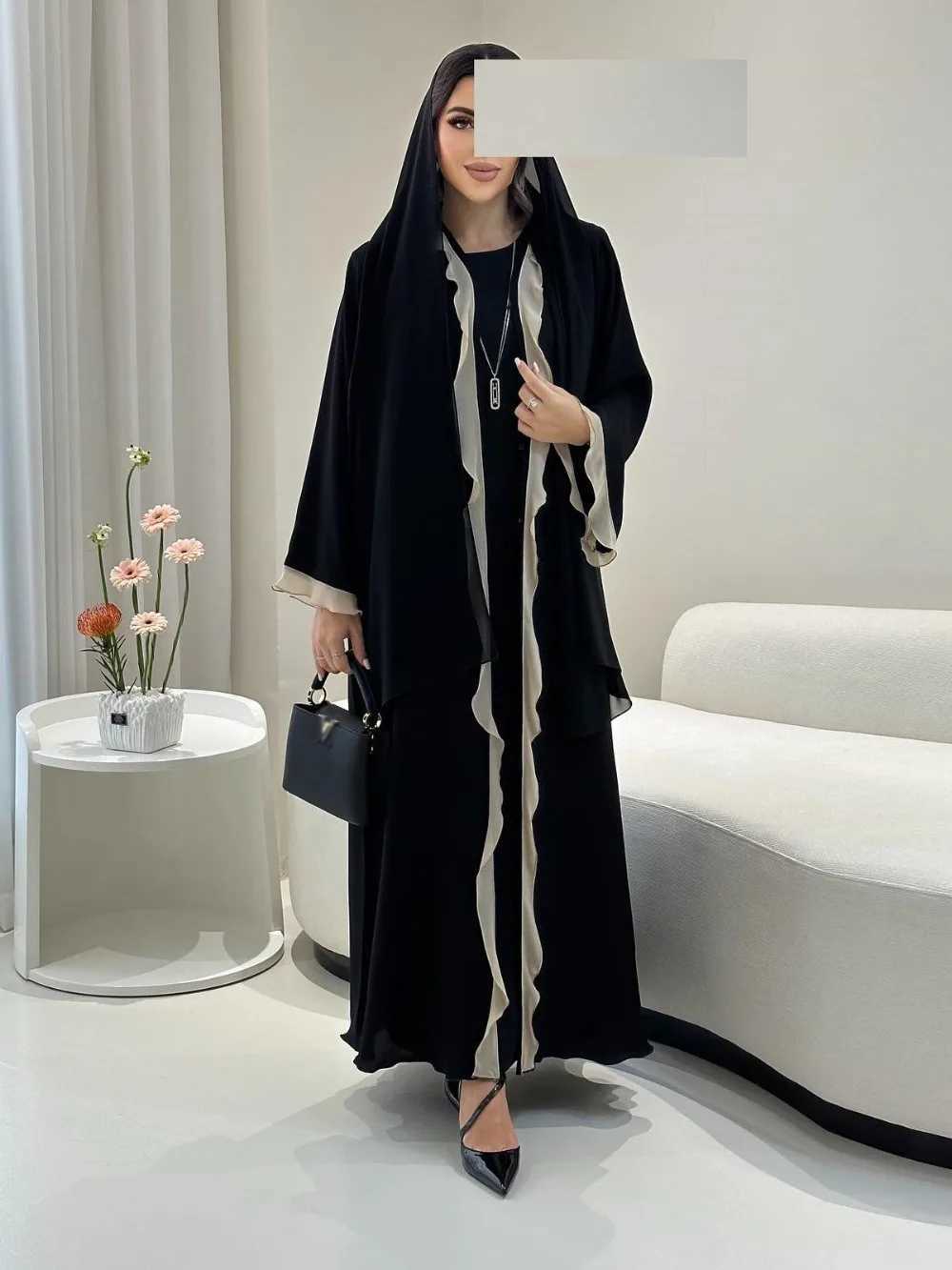 Eid Women Abaya Dress Ruffle Hem Cardigan Muslim Ramadan Open Party Long Dresses Caftan Robe Jalabiya Morocco Dubai Kaftan 2025 X2505141