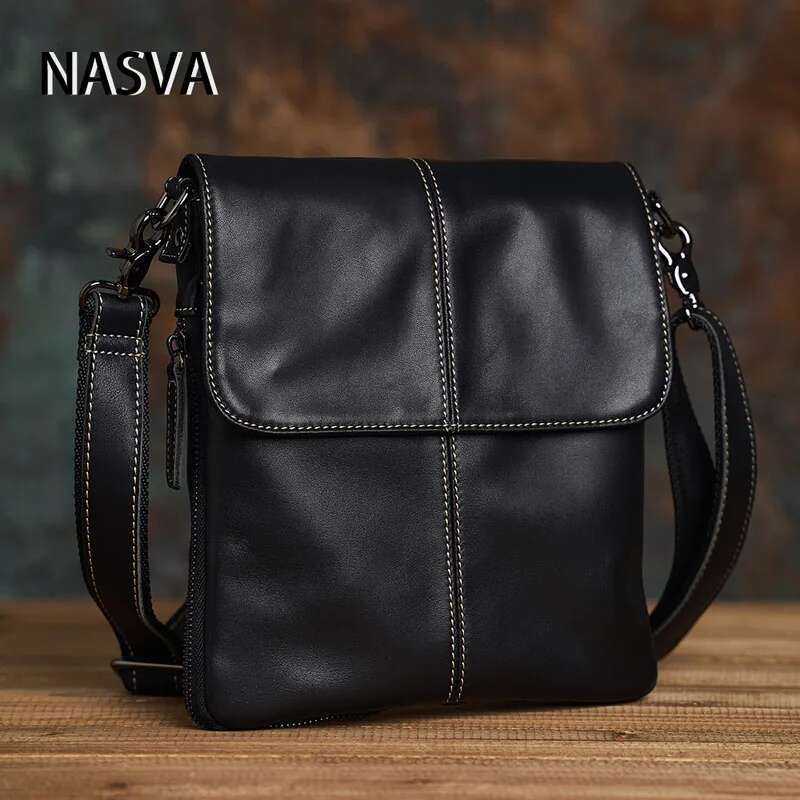 NASVA Leather Men's Shoulder Fashion Casual Messenger Bag School Retro Crossbody Bags For 9.7 Inch Ipad