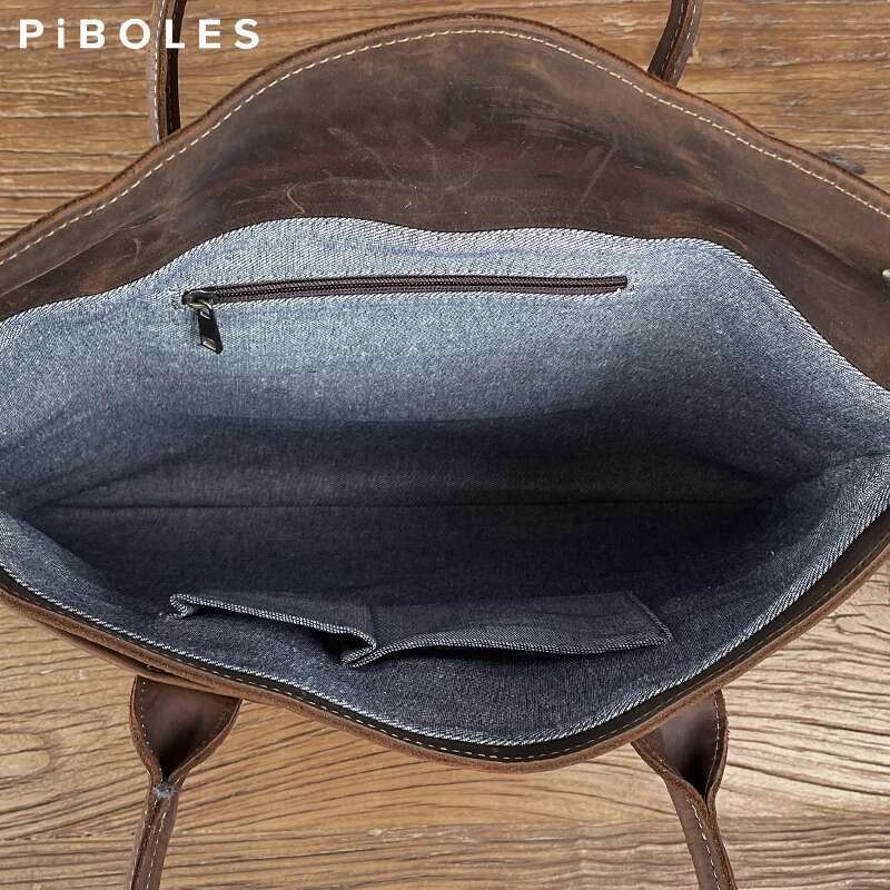 Retro Men's Briefcase Genuine Leather Handbag Top Layer Cowhide Business Tablet Bag Slim Clutch For 16-Inch Laptop