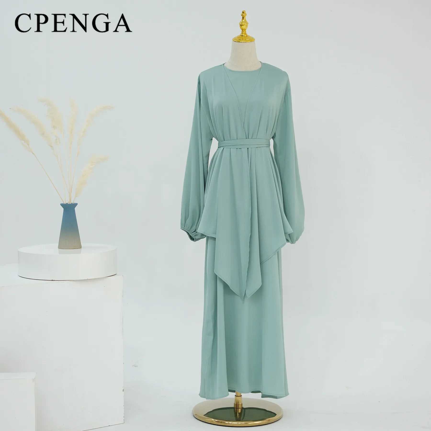 2 Piece Saudi Arabia Muslim Women Satin Abaya Dress for Women Islam Dubai Vacation Modest Clothing 2024 Elegant Turkish Robe X250514