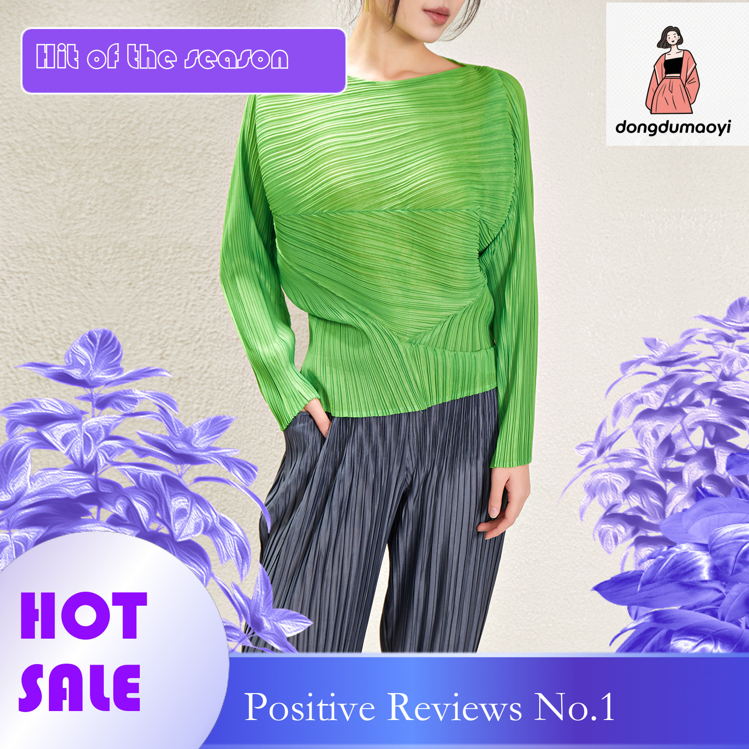 dongdumaoyi Miyake Irregular Long Top for Women 2025 Spring and Autumn Design Sense Solid Color Loose Simple Versatile Bat Sleeve T-shirt