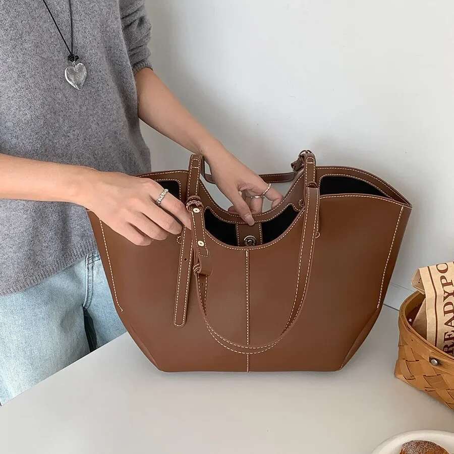 Vintage Women Handbag Large Capacity Portable Shopping Shoulder PU Leather Ladies Commuter Underarm Totes Bag Bolsa