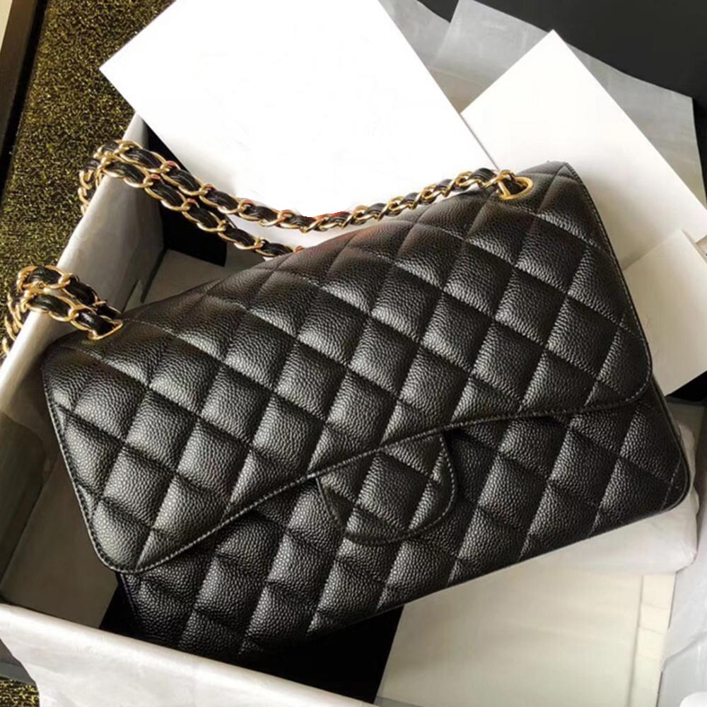 Designer Classic Jumbo Flap Bag 30cm Quilted Bags for Women Genuine Leather Handbags Caviar Lambskin Black Crossbody Purse Shoulder Chain Bag